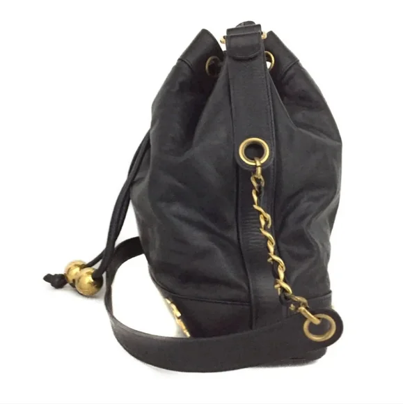 CHANEL Navy blue Triple Coco CC Logo Lambskin Drawstring Shoulder Bag - Picture 3 of 11